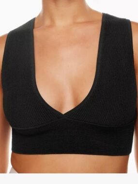 Babaton Black Sculpt Knit Deep V Crop Tank